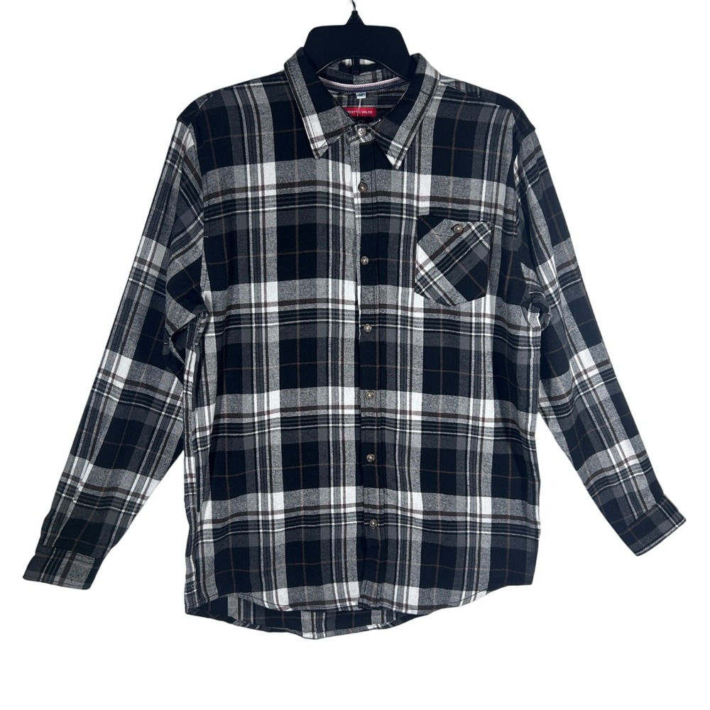 Liberty Valor Plaid Flannel Shirt Black White‎ Brown Women's XL Button Up NEW